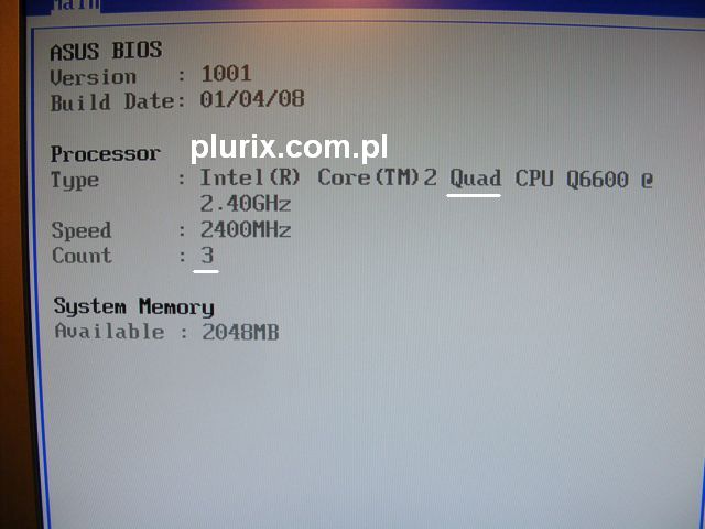 BIOS prawdę Ci powie - Core 2 Quad Q6600 ma tylko 3 rdzenie